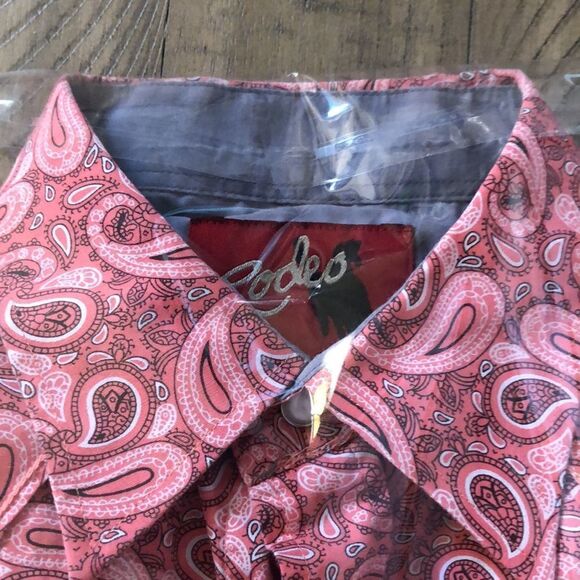 Rodeo’s All Cotton Pink Paisley Swirl Pearl Snap Western Shirt Pockets! Comfy! - Picture 16 of 17
